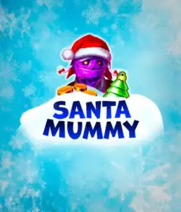  Behold the unique "Santa Mummy" slot game by Belatra, highlighting a Santa-clad mummy dressed in festive holiday attire. This colorful image captures the mummy with a bright purple hue, wearing a Santa hat, against a backdrop of snowy blue and frosty snowflakes. The game's title, "Santa Mummy," is boldly written in large, icy blue letters.